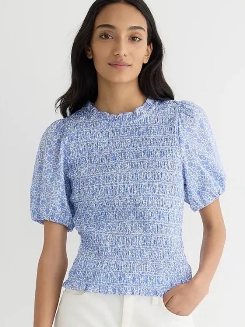 J Crew Liberty D'Anjo Coast Puff Sleeve Smocked Top Blue Floral Size 3x